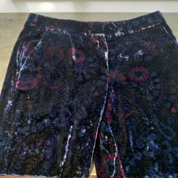 LOFT Slim Paisley Floral Print Dark Navy Blue Velvet Pants - Sz 6 - Picture 8 of 12